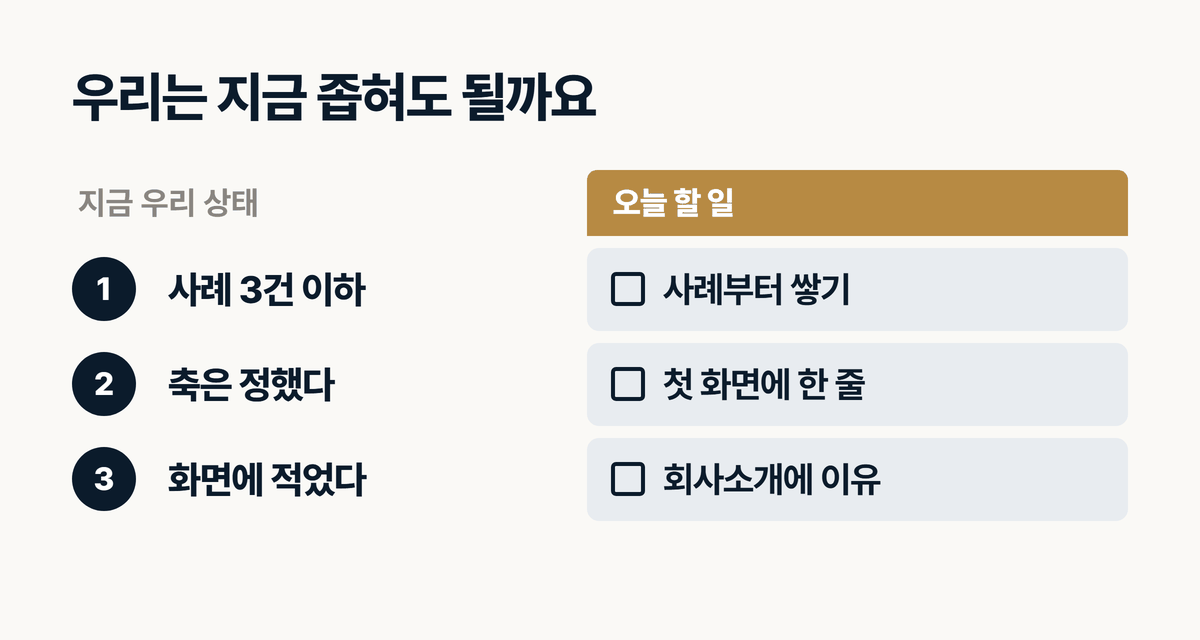 인테리어 업체가 지금 좁혀도 되는지 보는 자가진단표