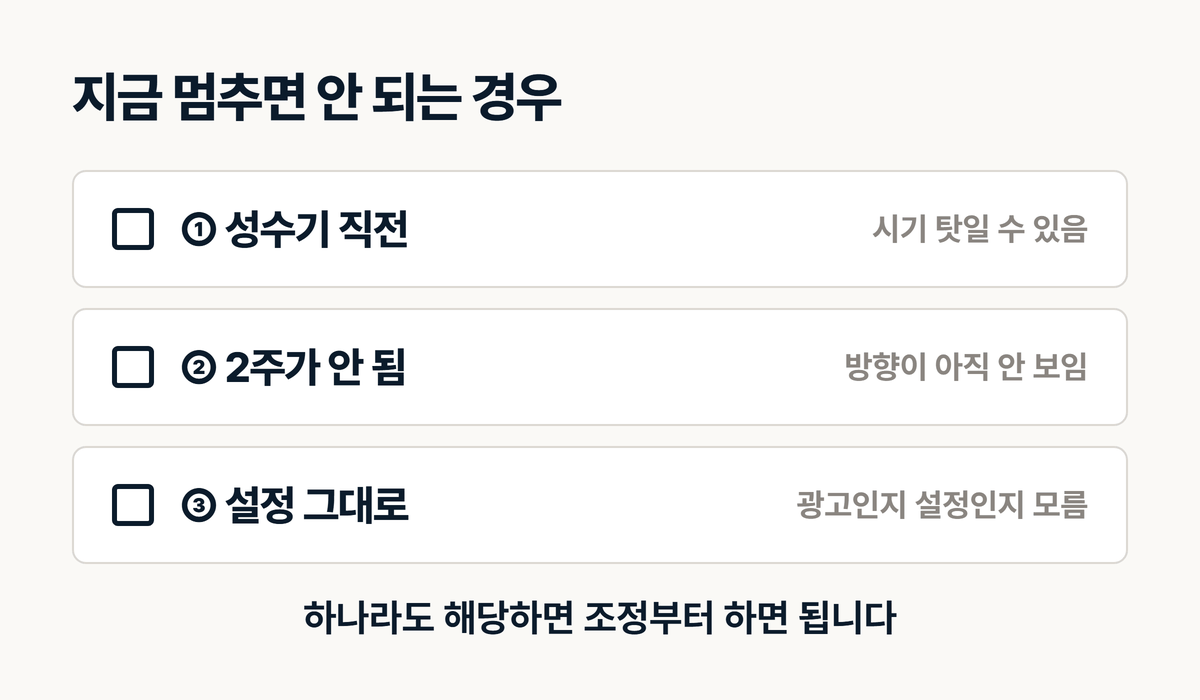 광고 멈추면 안 되는 경우 체크리스트
