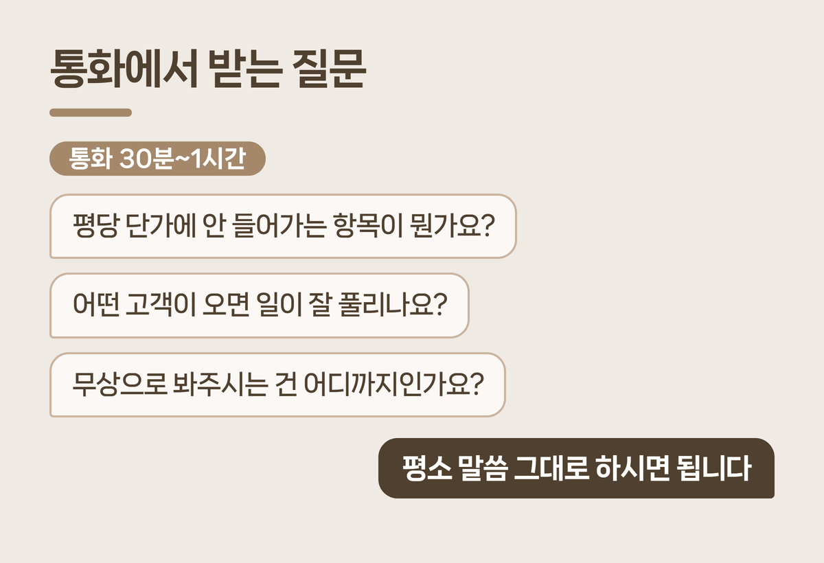 인테리어 홈페이지 제작 통화 30분 질문 예시